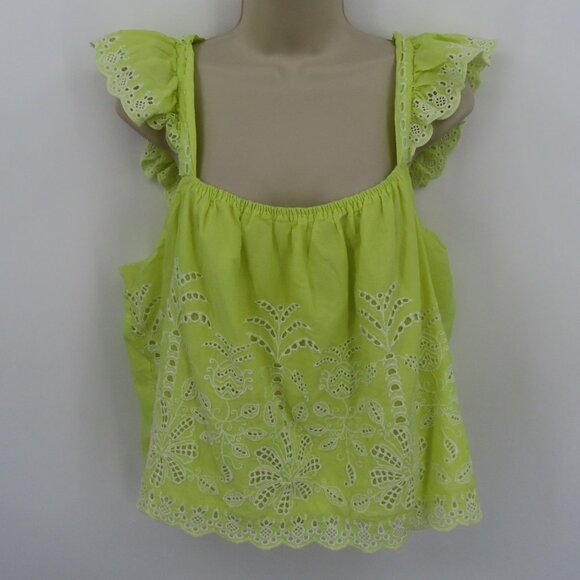 Jennifer & Grace Women Extra Large XL Yellow White Embroidered Eyelet Tank Top - Picture 9 of 10